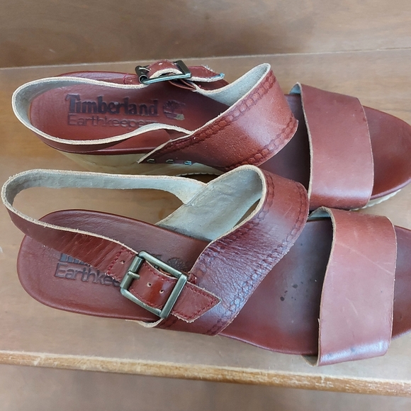 Timberland earthkeepers wedge strappy Leather sandals Size 9 brown - Picture 3 of 6